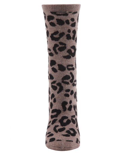 Women's Soft Leopard Animal Print Cashmere Blend Crew Socks : Color: Hemp Heather