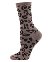 Women's Soft Leopard Animal Print Cashmere Blend Crew Socks : Color: Hemp Heather