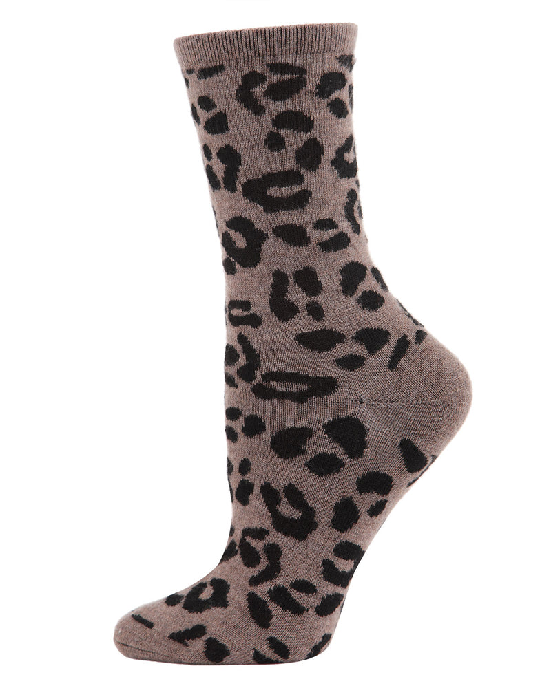MeMoi Leopard Animal Print Cashmere Blend Crew Socks