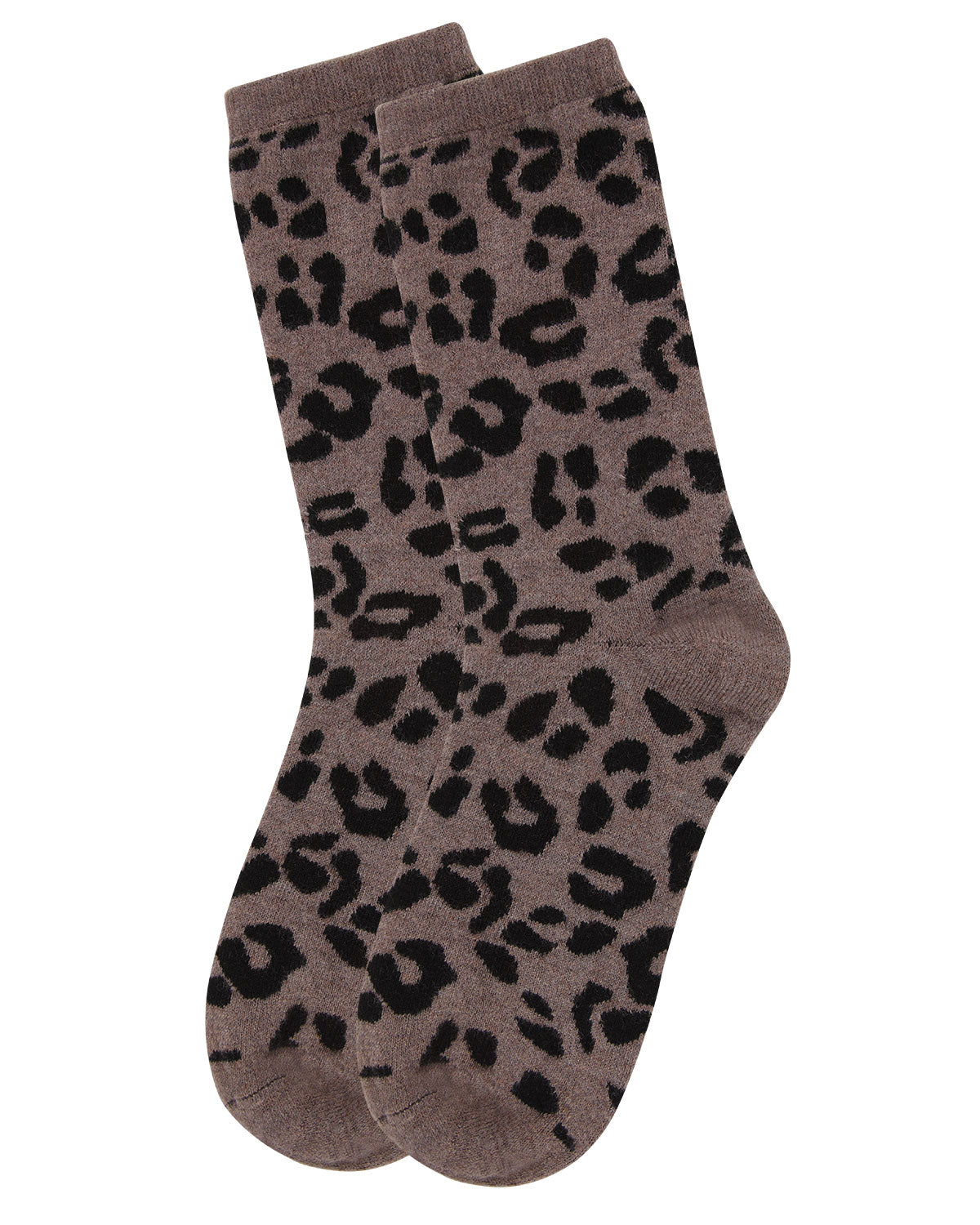 Women's Soft Leopard Animal Print Cashmere Blend Crew Socks : Color: Hemp Heather