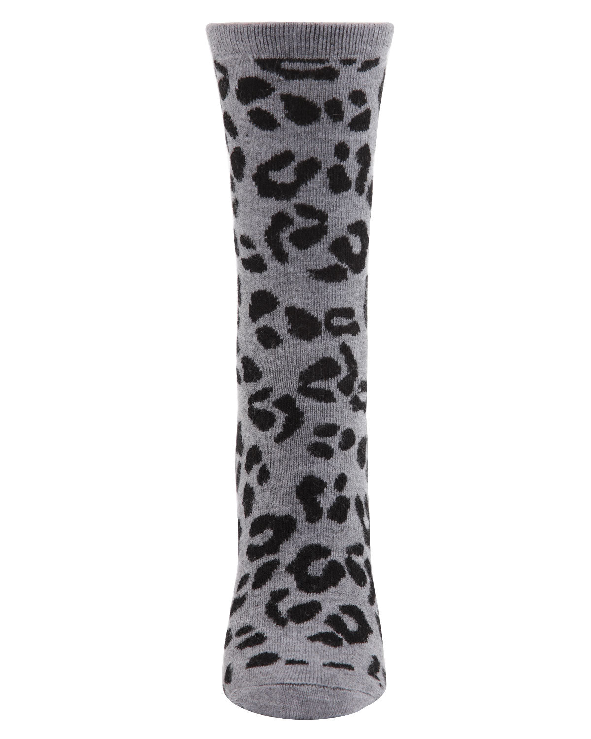 Women's Soft Leopard Animal Print Cashmere Blend Crew Socks : Color: Medium Gray Heather