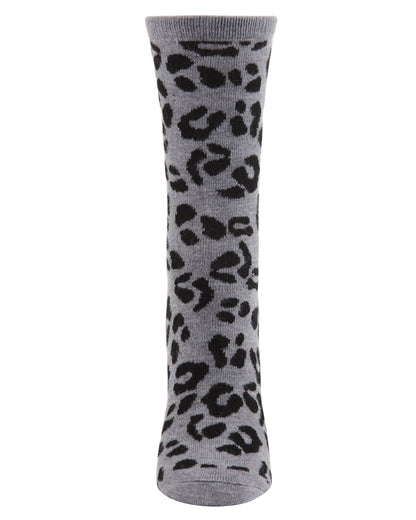 Women's Soft Leopard Animal Print Cashmere Blend Crew Socks : Color: Medium Gray Heather