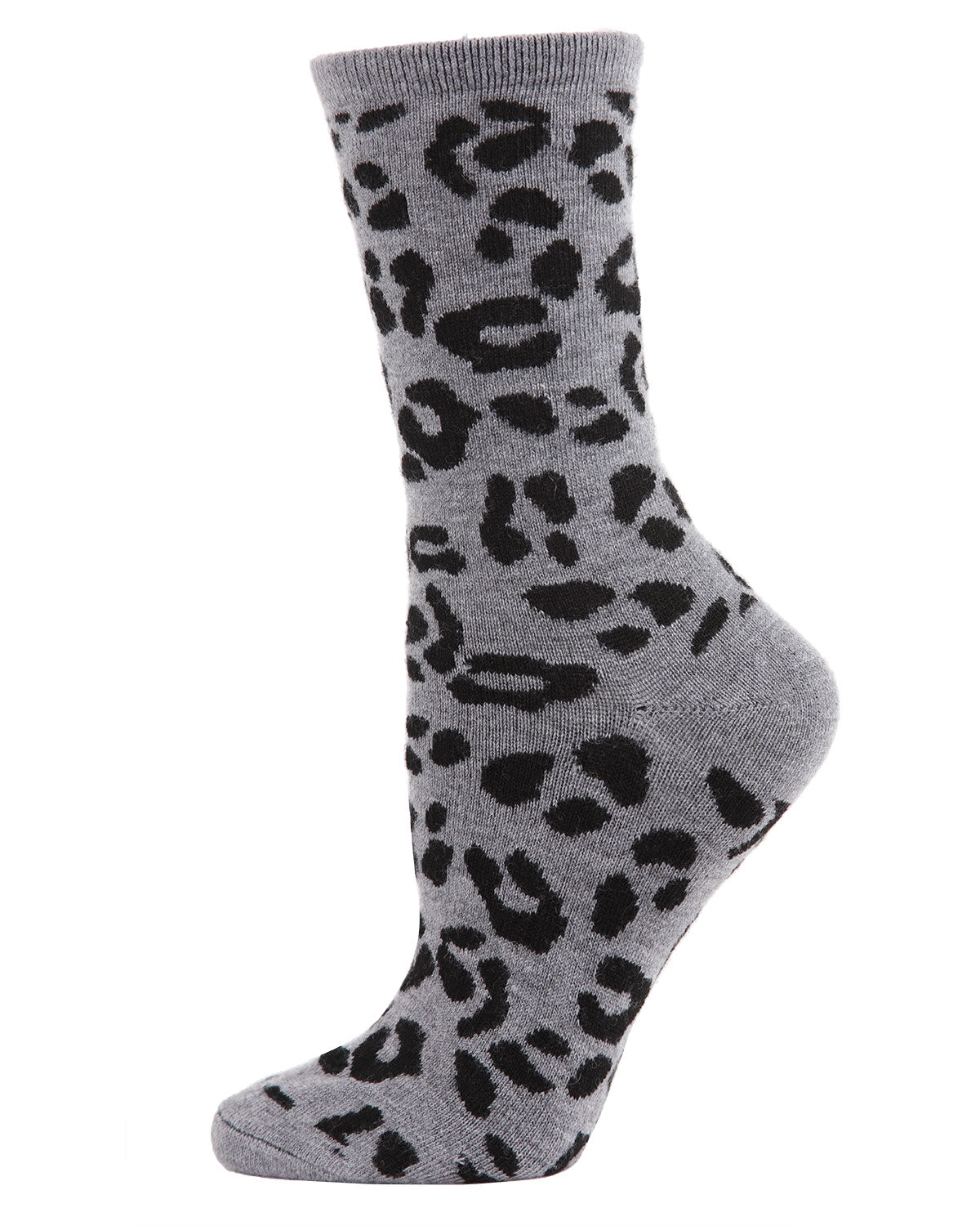 Women's Soft Leopard Animal Print Cashmere Blend Crew Socks : Color: Medium Gray Heather