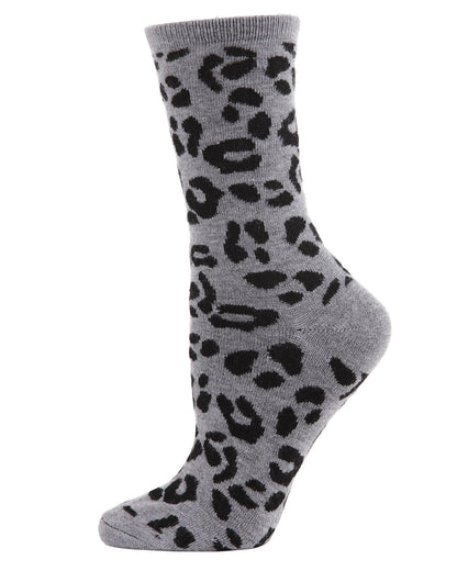 Women's Soft Leopard Animal Print Cashmere Blend Crew Socks : Color: Medium Gray Heather