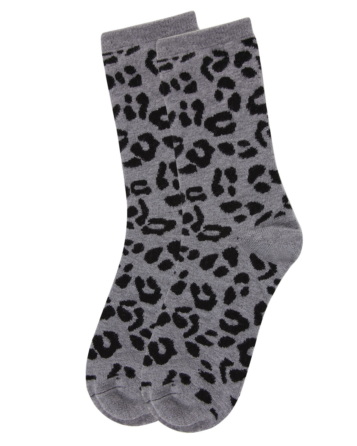 Women's Soft Leopard Animal Print Cashmere Blend Crew Socks : Color: Medium Gray Heather