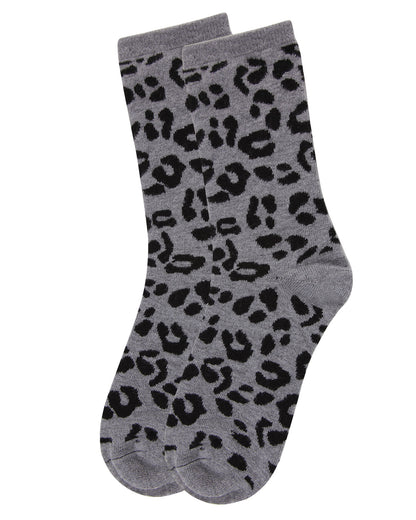 Women's Soft Leopard Animal Print Cashmere Blend Crew Socks : Color: Medium Gray Heather