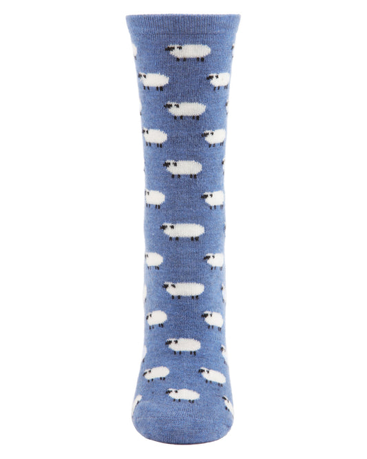 Women's Soft White Sheep Cashmere Blend Crew Socks : Color: Light Denim Heather