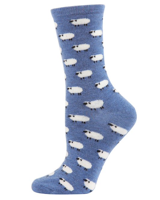Women's Soft White Sheep Cashmere Blend Crew Socks : Color: Light Denim Heather