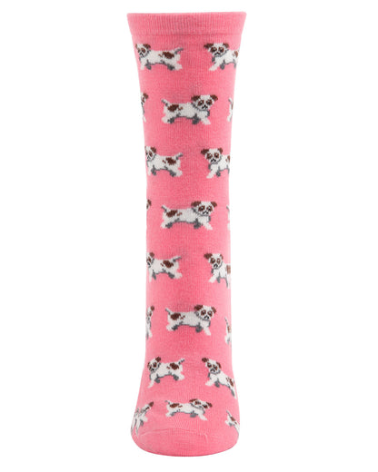 Women's Playful Puppy Dogs Cashmere Blend Crew Sock : Color: Black