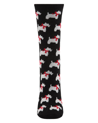 Women's Soft Ribbon Collar Dog Cashmere Blend Crew Sock : Color: Vanilla Ice