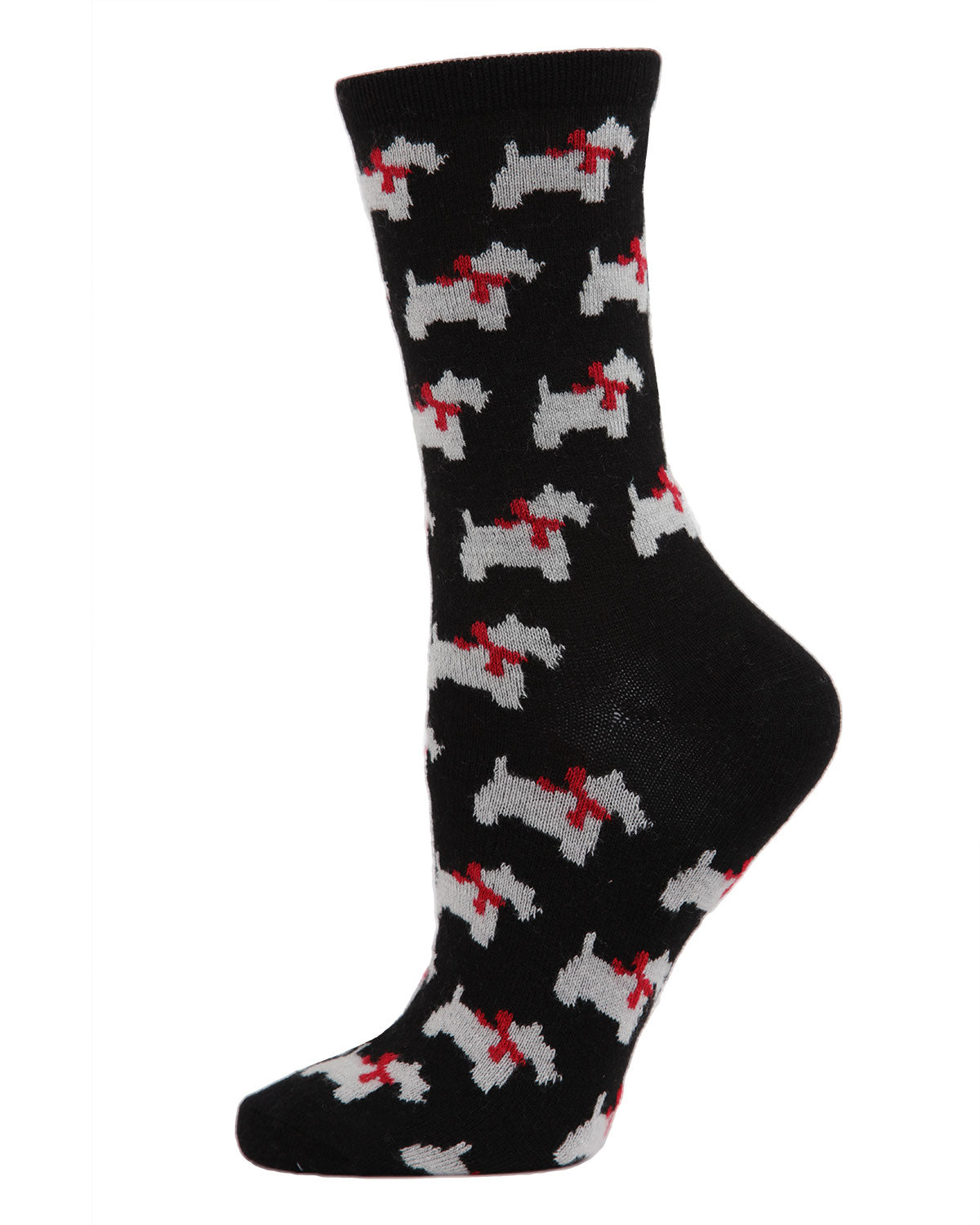 Women's Soft Ribbon Collar Dog Cashmere Blend Crew Sock : Color: Black