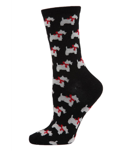 Women's Soft Ribbon Collar Dog Cashmere Blend Crew Sock : Color: Black