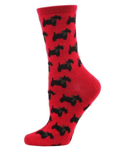 Women's Soft Ribbon Collar Dog Cashmere Blend Crew Sock : Color: Red
