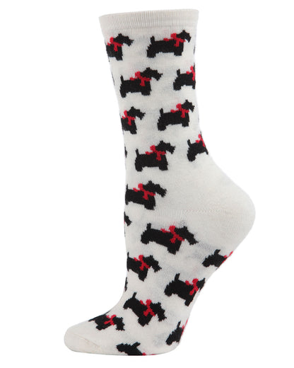 Women's Soft Ribbon Collar Dog Cashmere Blend Crew Sock : Color: Vanilla Ice