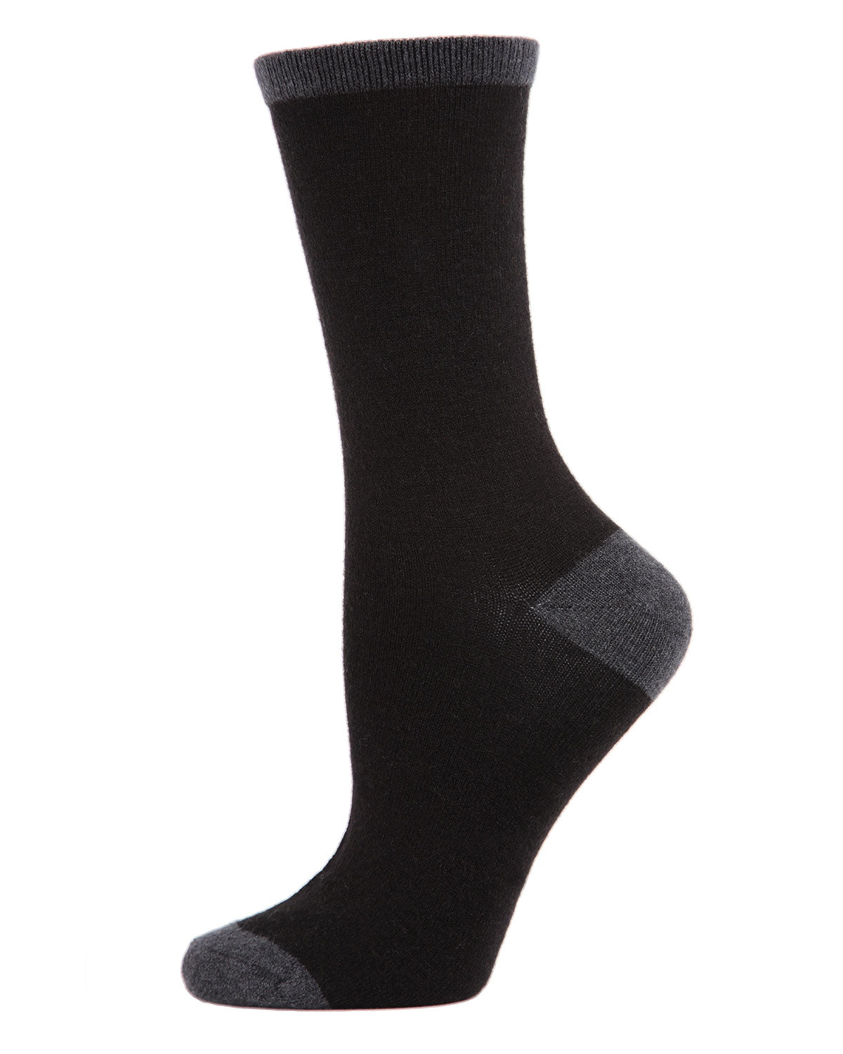 Women's Soft Tipped Flat Knit Cashmere Blend Crew Socks : Color: Black
