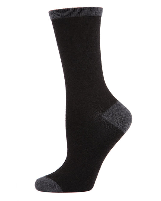Women's Soft Tipped Flat Knit Cashmere Blend Crew Socks : Color: Black