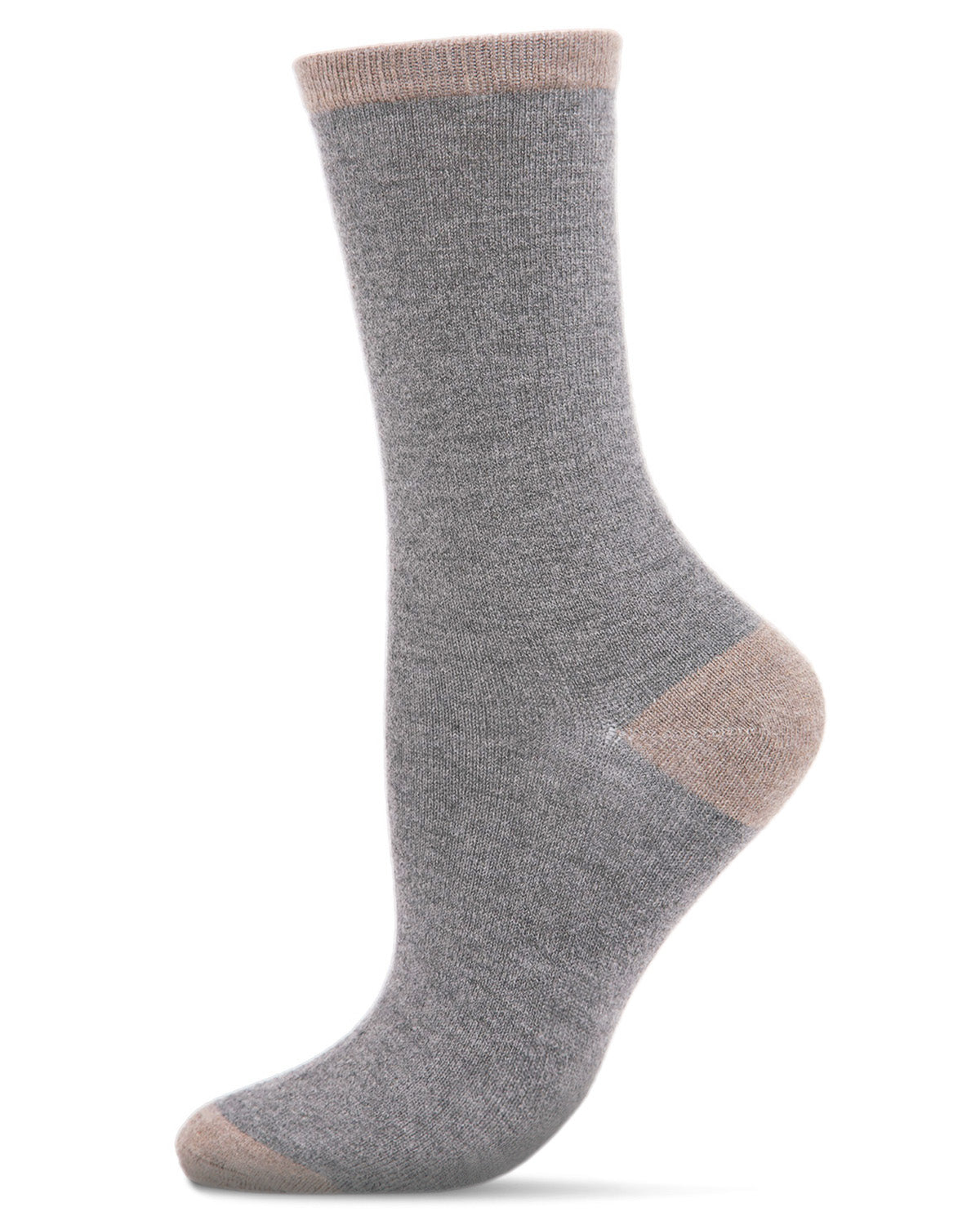 Women's Soft Tipped Flat Knit Cashmere Blend Crew Socks : Color: Medium Gray Heather