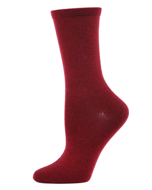Women's Solid Soft Flat Knit Cashmere Blend Crew Sock : Color: Cabernet