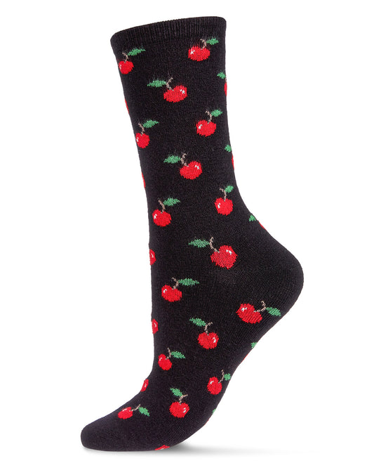 Women's Cherry On Top Cashmere Blend Crew Socks : Color: Black