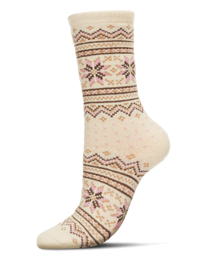Women's Soft Fair Isle Cashmere Blend Crew Socks : Color: Ivory