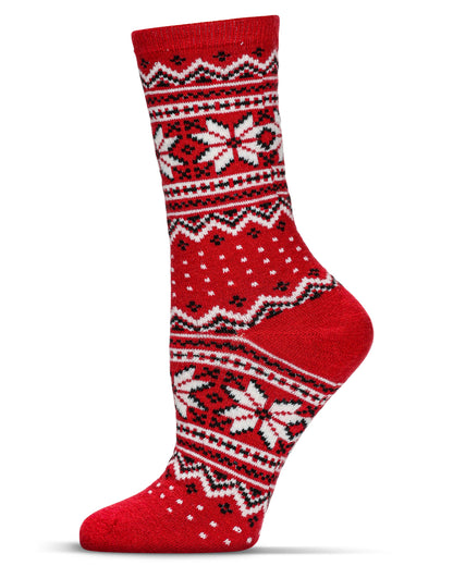 Women's Soft Fair Isle Cashmere Blend Crew Socks : Color: Red