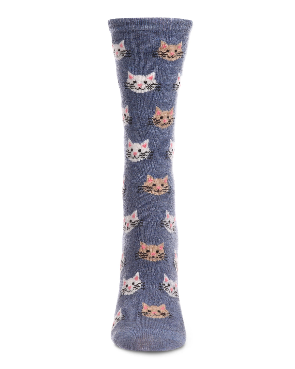 Women's Soft Cheerful Cat Face Cashmere Crew Socks : Color: Denim Heather