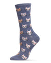 Women's Soft Cheerful Cat Face Cashmere Crew Socks : Color: Denim Heather