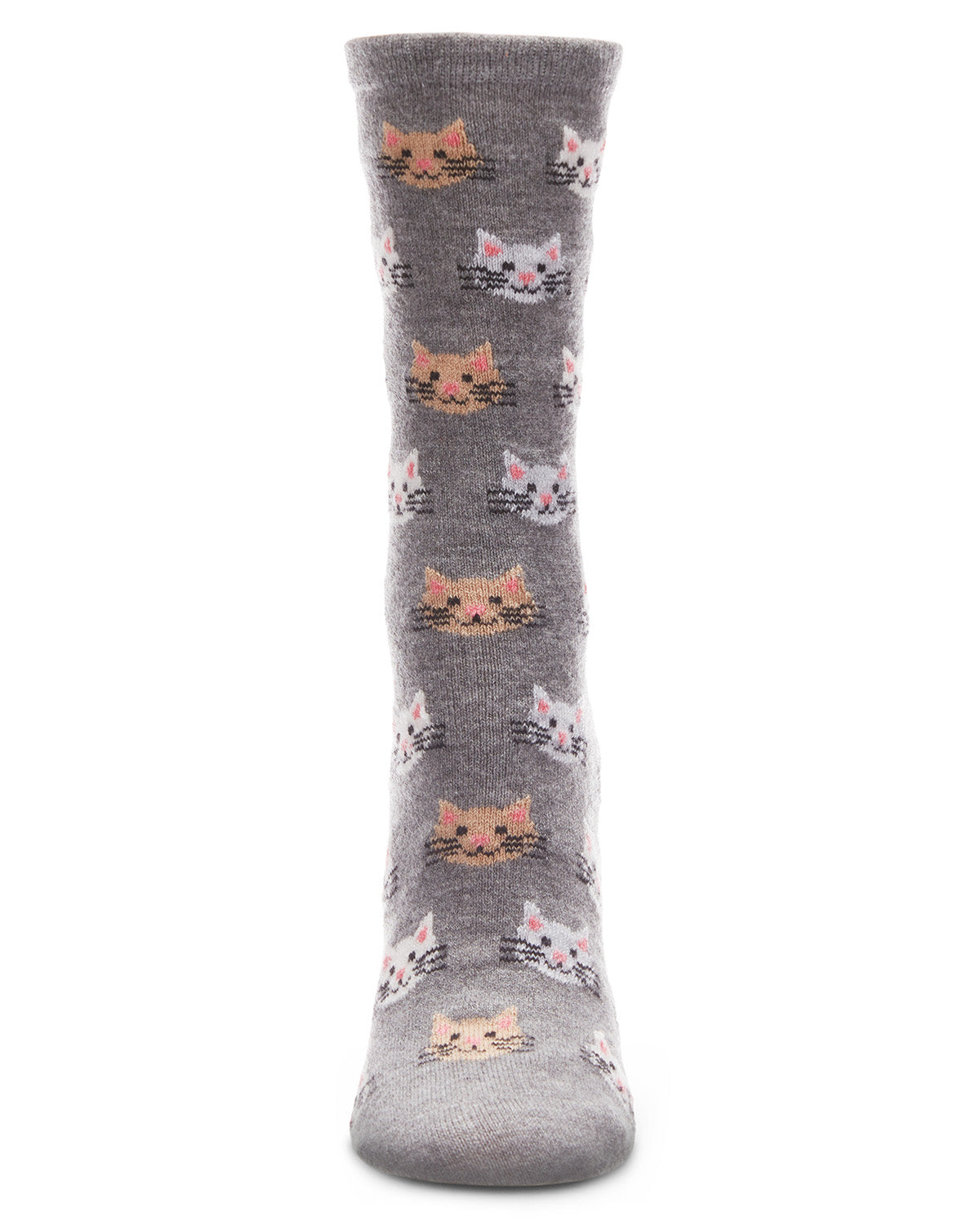 Women's Soft Cheerful Cat Face Cashmere Crew Socks : Color: Med Gray Heather