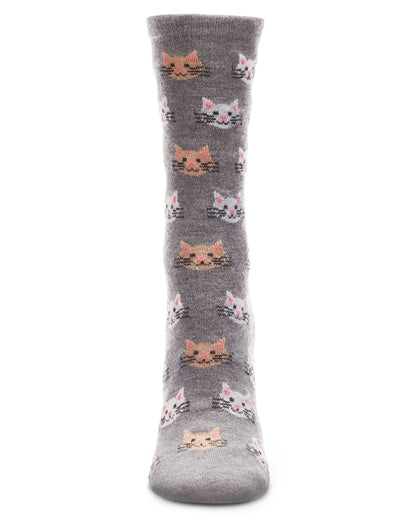 Women's Soft Cheerful Cat Face Cashmere Crew Socks : Color: Med Gray Heather
