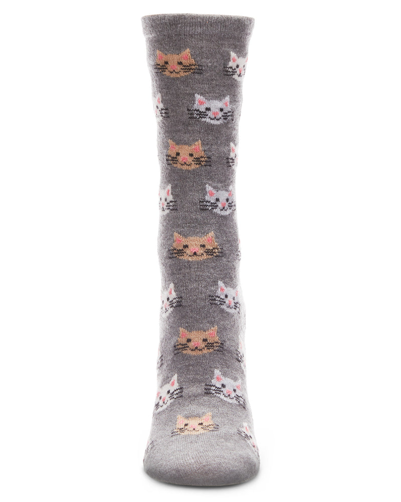 Women's Soft Cheerful Cat Face Cashmere Crew Socks
