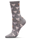 Women's Soft Cheerful Cat Face Cashmere Crew Socks : Color: Med Gray Heather