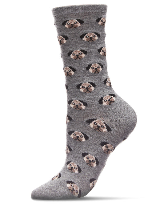 Women's Soft Pretty Puppy Dog Face Cashmere Blend Crew Socks : Color: Med Gray Heather
