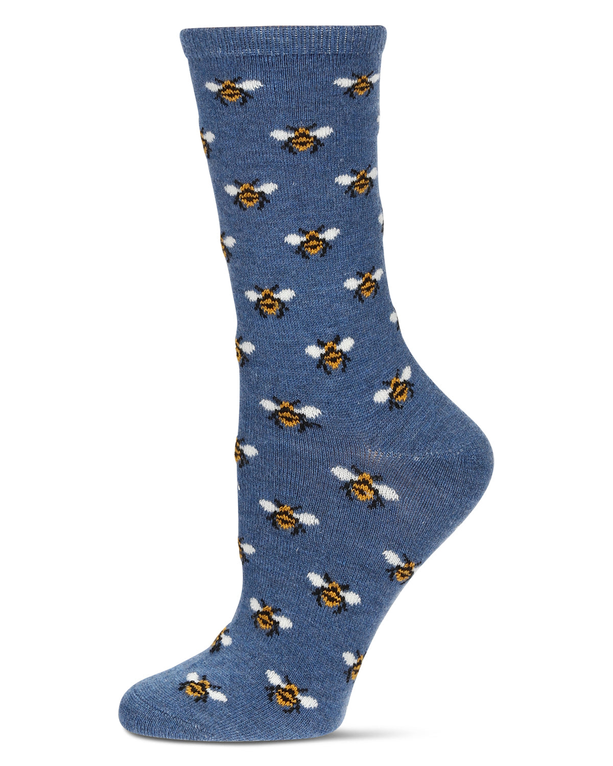 Women's Bee Cashmere Blend Crew Socks : Color: Med Denim Heather