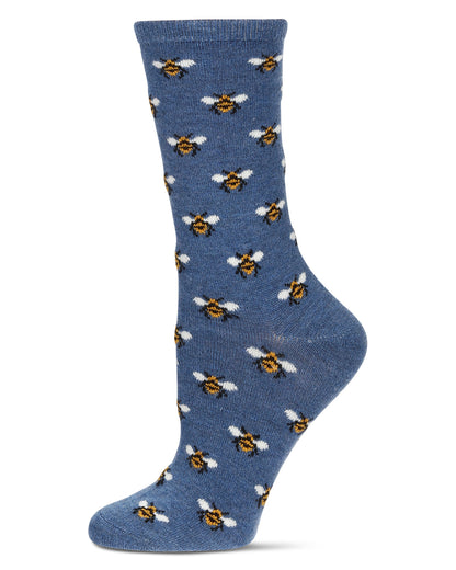 Women's Bee Cashmere Blend Crew Socks : Color: Med Denim Heather