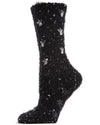 Women's Floral Rhinestone Gems Plush Crew Socks : Color: Black