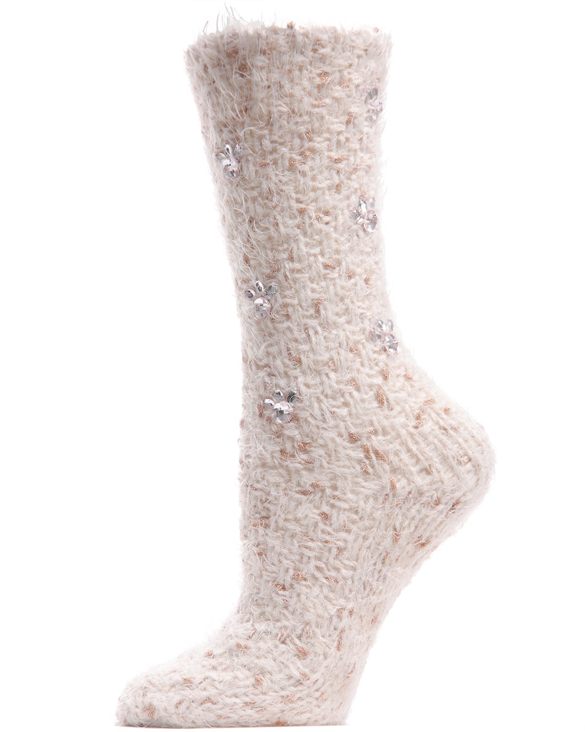 Women's Floral Rhinestone Gems Plush Crew Socks : Color: Rose Gold