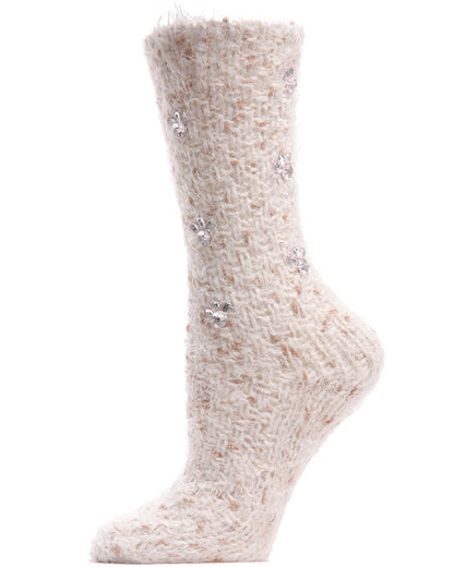 Women's Floral Rhinestone Gems Plush Crew Socks : Color: Rose Gold