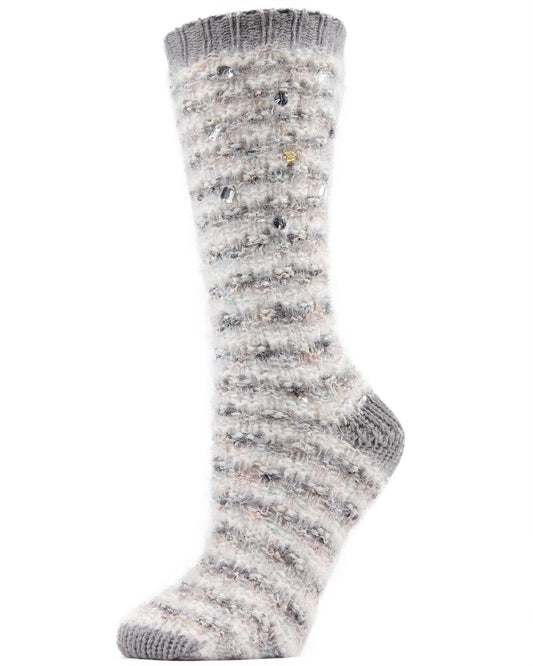 Women's Jeweled Knit Plush Crew Socks : Color: Gray