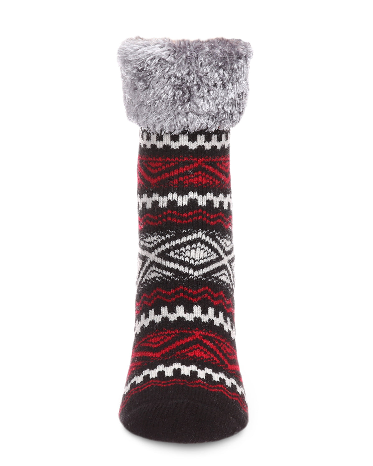 Women's Aztec Fair Isle Plush Cabin Socks : Color: Black
