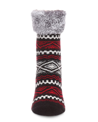 Women's Aztec Fair Isle Plush Cabin Socks : Color: Black