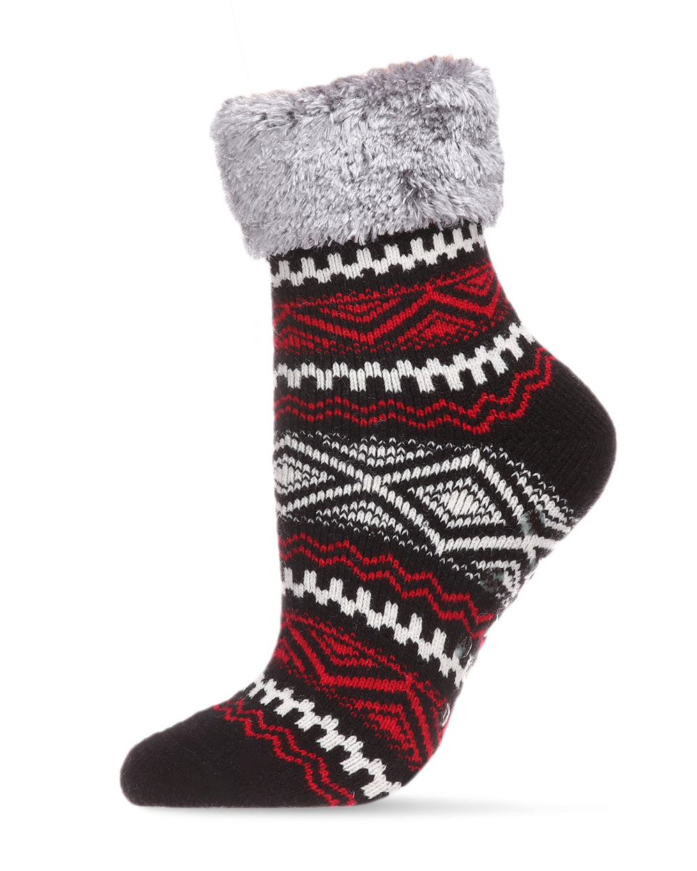 Women's Aztec Fair Isle Plush Cabin Socks : Color: Black