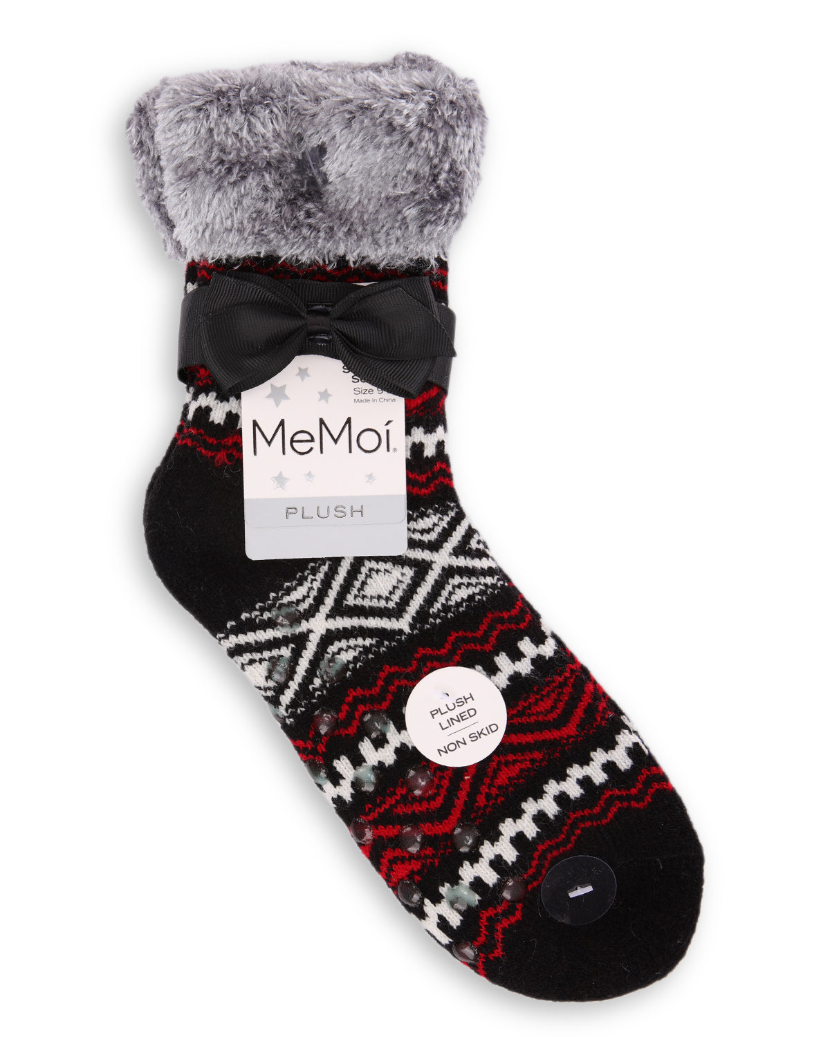 Women's Aztec Fair Isle Plush Cabin Socks : Color: Black