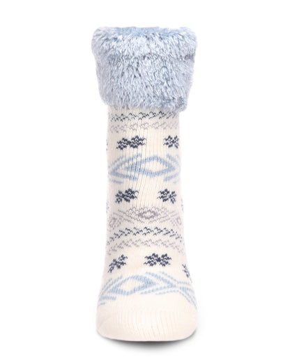 Women's Fair Isle Plush Lined Cabin Socks : Color: Ivory