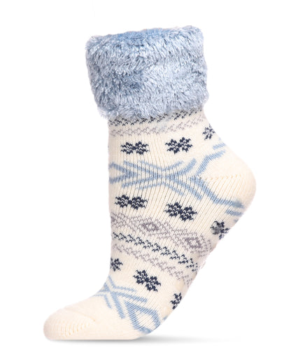 Women's Fair Isle Plush Lined Cabin Socks : Color: Ivory