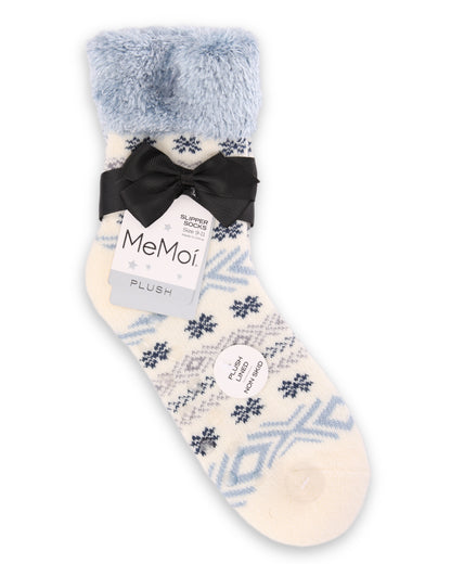 Women's Fair Isle Plush Lined Cabin Socks : Color: Ivory