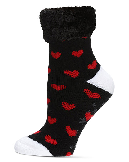 Women's Hearts Plush Cabin Socks : Color: Black