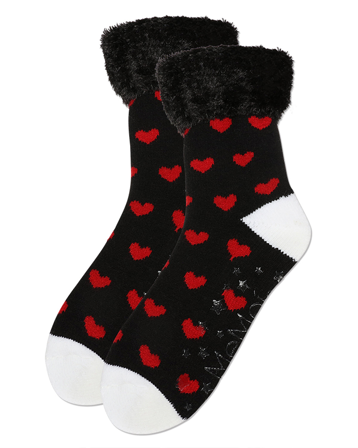 Women's Hearts Plush Cabin Socks : Color: Black