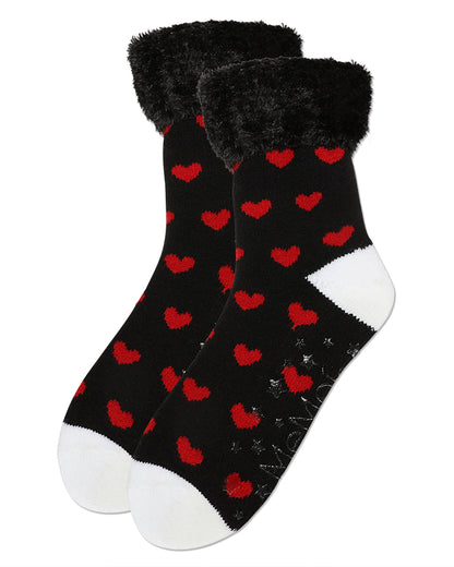 Women's Hearts Plush Cabin Socks : Color: Black