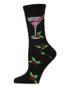 Women's Christmas Drinks Festive Crew Socks : Color: Black
