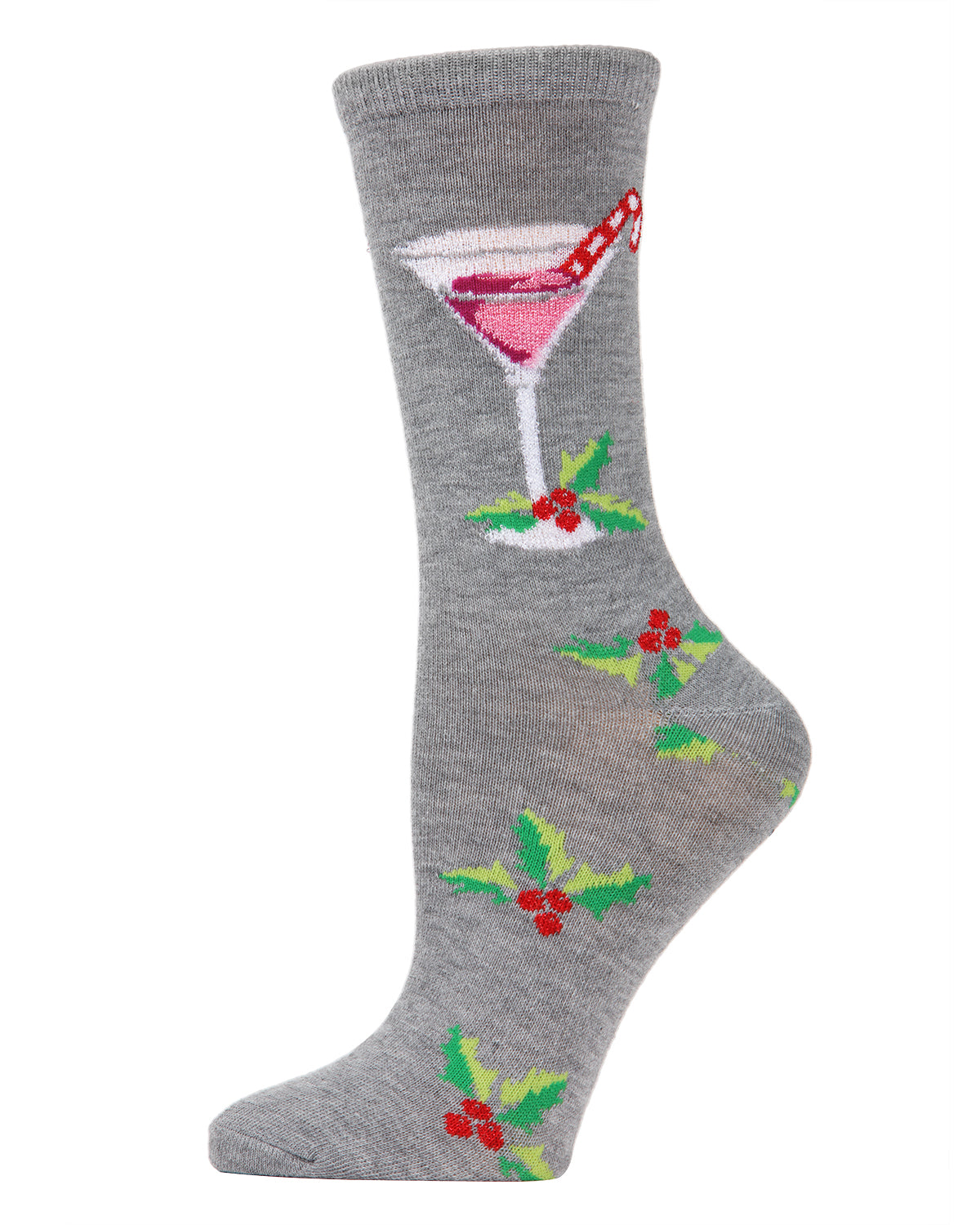 Women's Christmas Drinks Festive Crew Socks : Color: Medium Gray Heather
